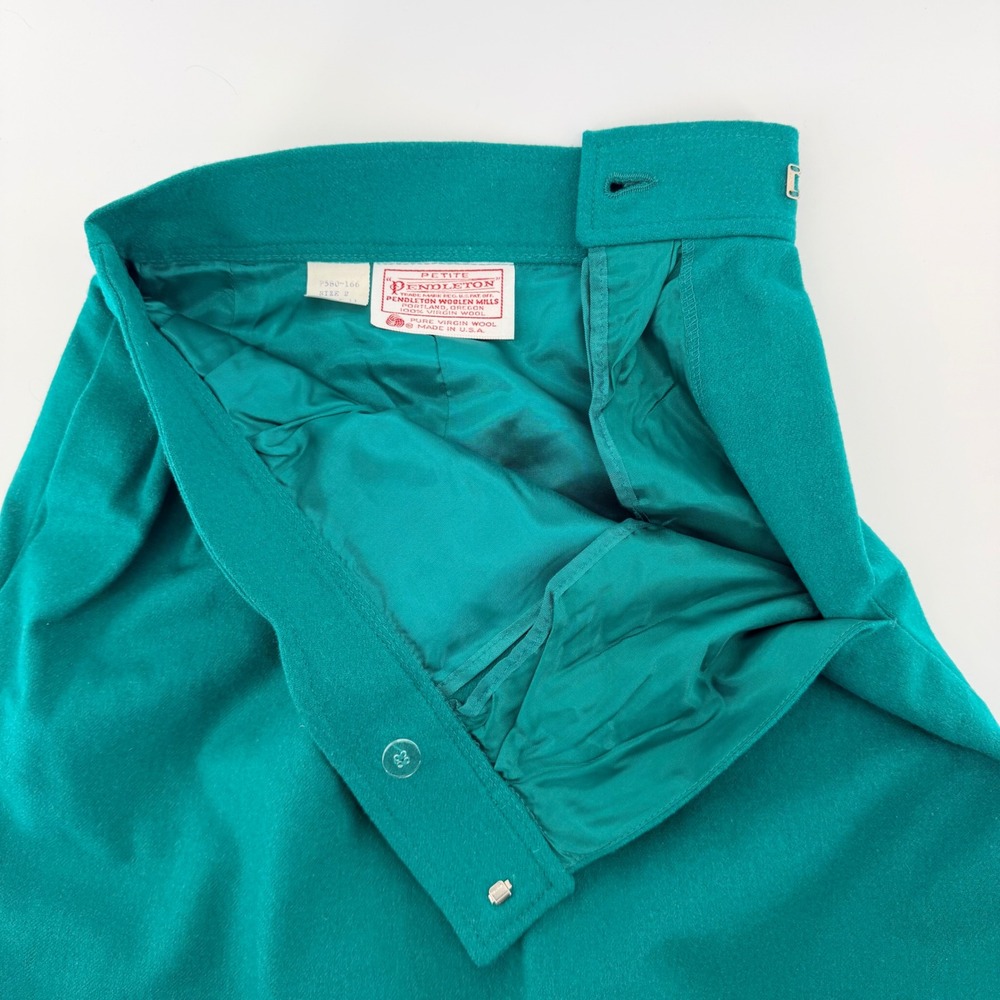 Pendleton Vintage Petite Wool Pencil Skirt High Waist Pleated Teal Green Size 2 - Picture 5 of 10